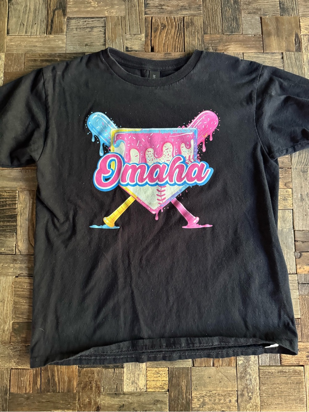 Gildan Black Kids Omaha Drip Graphic Tee with Pink & Blue Accents
